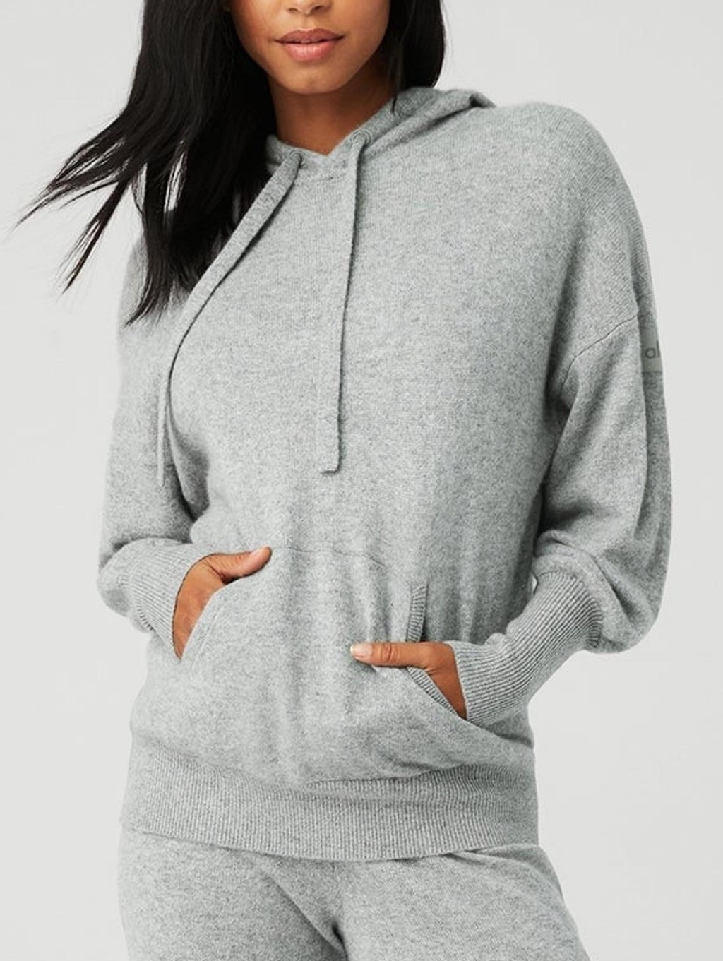 Alo Yoga Jet Set Cashmere Hoodie In Dove Gray Sz Xs